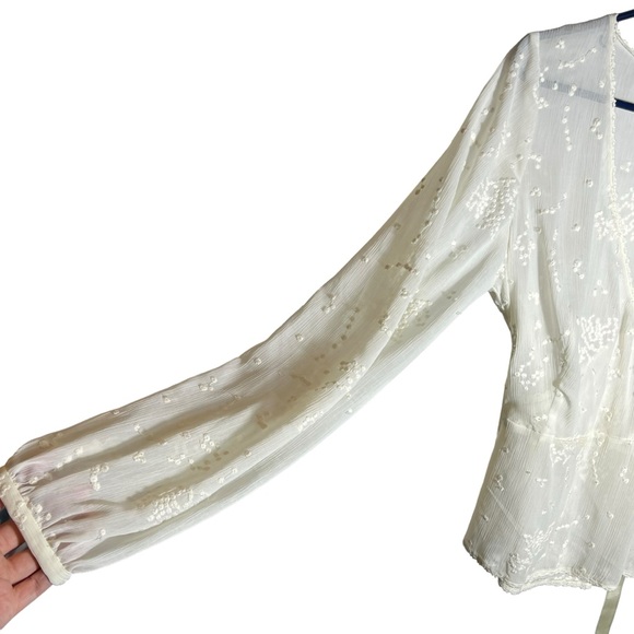 TapeMeasure for Anthropologie Sheer Faux-Wrap Blouse • Embroidered • Size 10 - Picture 3 of 11